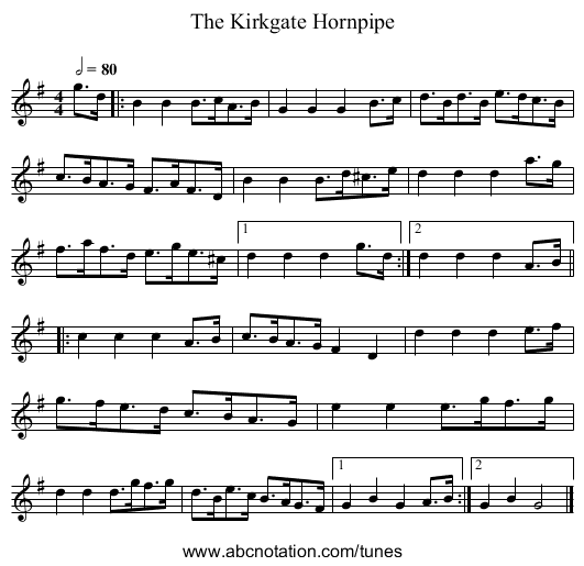 Kirkgate Hornpipe, The - staff notation