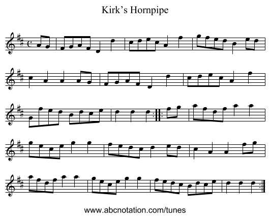 Kirk’s Hornpipe - staff notation