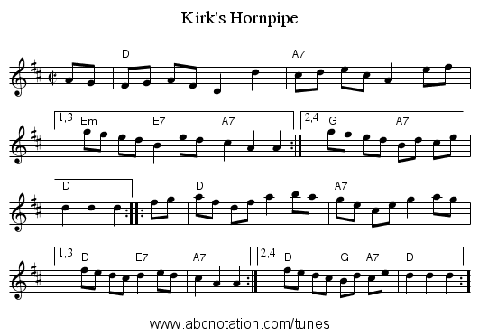 Kirk's Hornpipe - staff notation