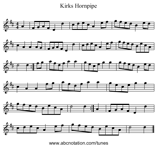 Kirks Hornpipe - staff notation