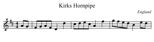 Kirks Hornpipe - staff notation