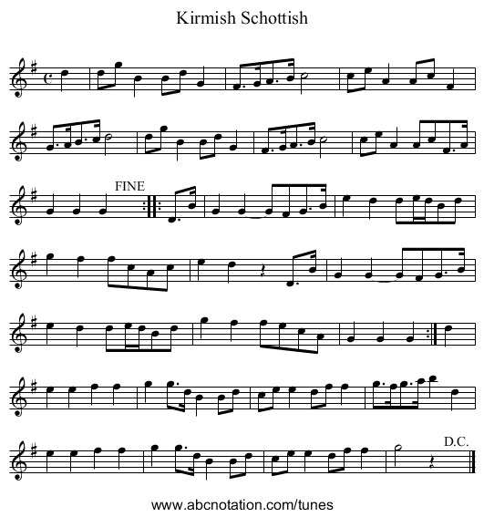 Kirmish Schottish - staff notation