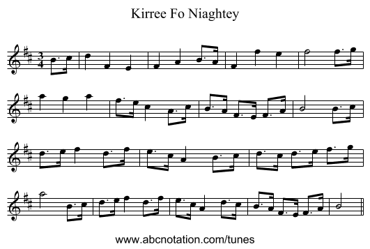 Kirree Fo Niaghtey - staff notation