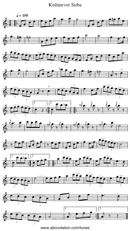 Kishinever Sirba - staff notation