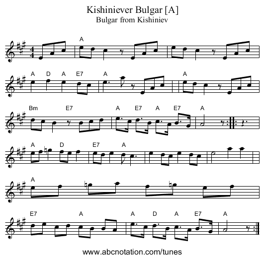 Kishiniever Bulgar [A] - staff notation