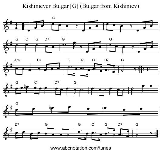 Kishiniever Bulgar [G] (Bulgar from Kishiniev) - staff notation