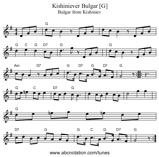 Kishiniever Bulgar [G] - staff notation