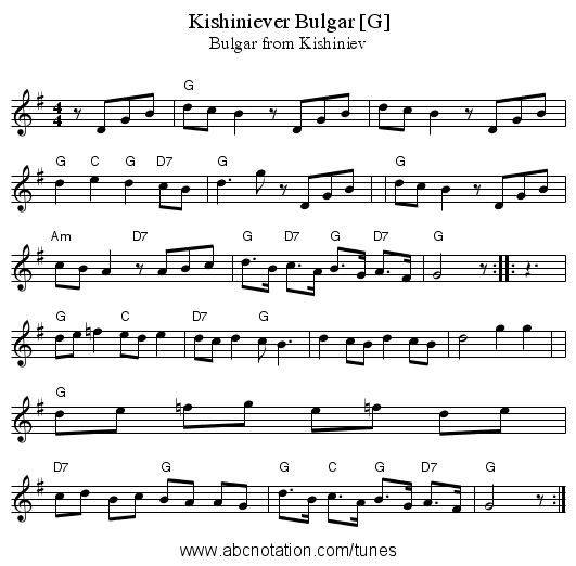 Kishiniever Bulgar [G] - staff notation