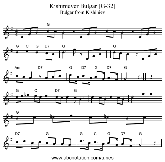 Kishiniever Bulgar [G-32] - staff notation