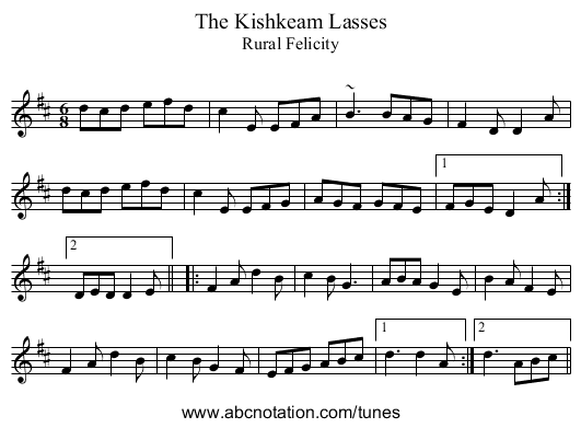 Kishkeam Lasses, The - staff notation