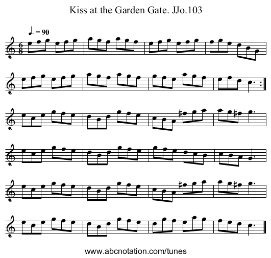 Kiss at the Garden Gate. JJo.103 - staff notation