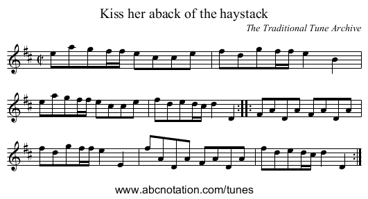 Kiss her aback of the haystack - staff notation
