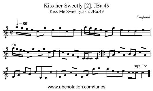 Kiss her Sweetly [2]. JBa.49 - staff notation