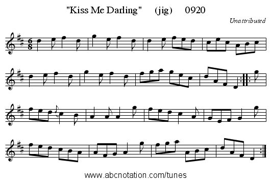 Kiss Me Darling     (jig)     0920 - staff notation