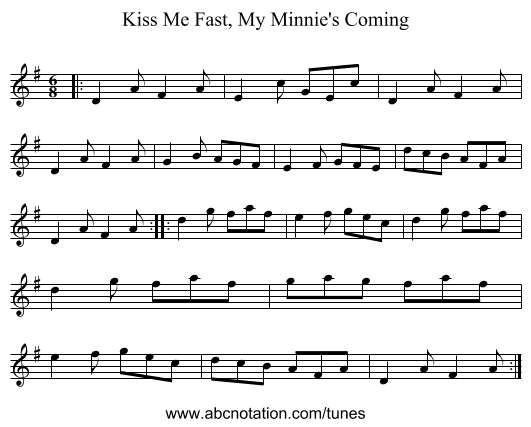 Kiss Me Fast, My Minnie's Coming - staff notation