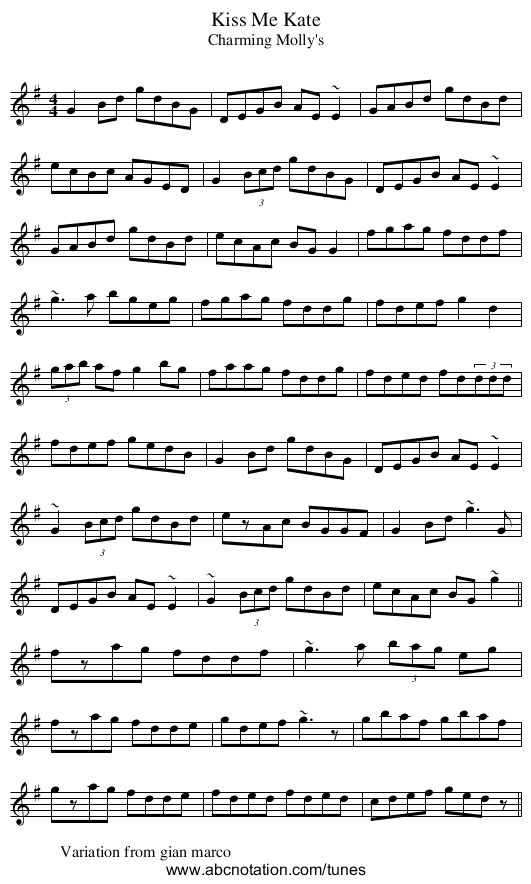 Kiss Me Kate - staff notation