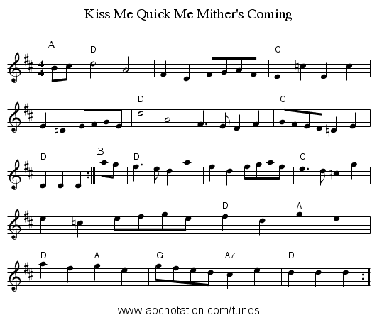 Kiss Me Quick Me Mither's Coming - staff notation