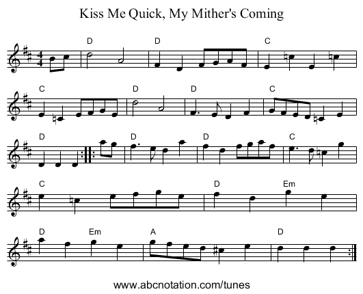Kiss Me Quick, My Mither's Coming - staff notation