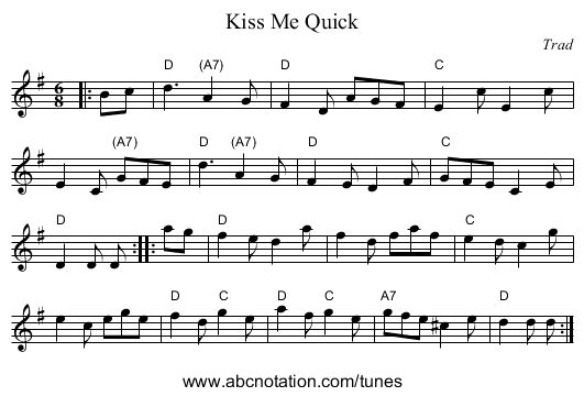 Kiss Me Quick - staff notation
