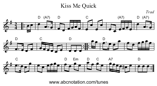 Kiss Me Quick - staff notation