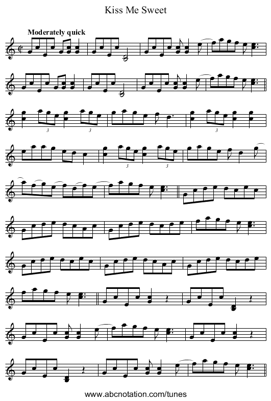 Kiss Me Sweet - staff notation