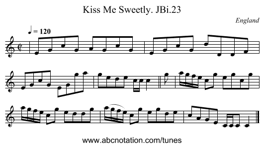 Kiss Me Sweetly. JBi.23 - staff notation