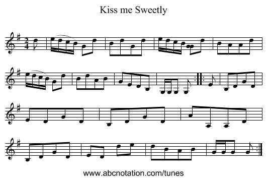 Kiss me Sweetly - staff notation