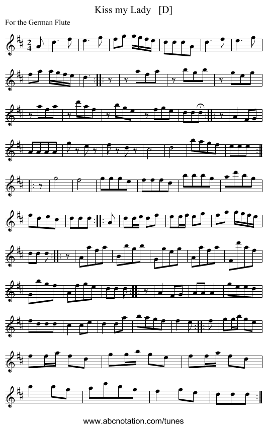 Kiss my Lady   [D] - staff notation