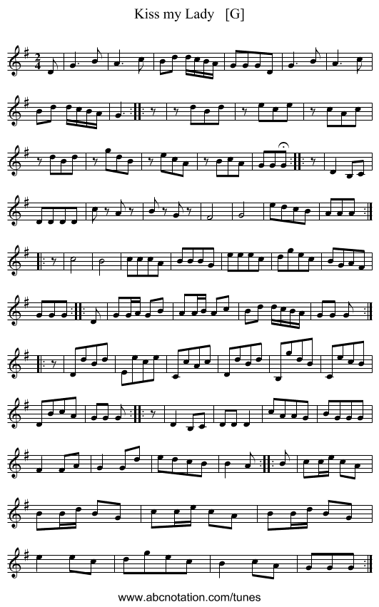 Kiss my Lady   [G] - staff notation