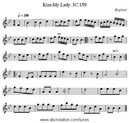 Kiss My Lady. JC.159 - staff notation