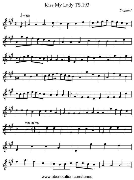Kiss My Lady TS.193 - staff notation