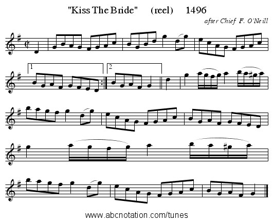 Kiss The Bride (reel) 1496 - staff notation
