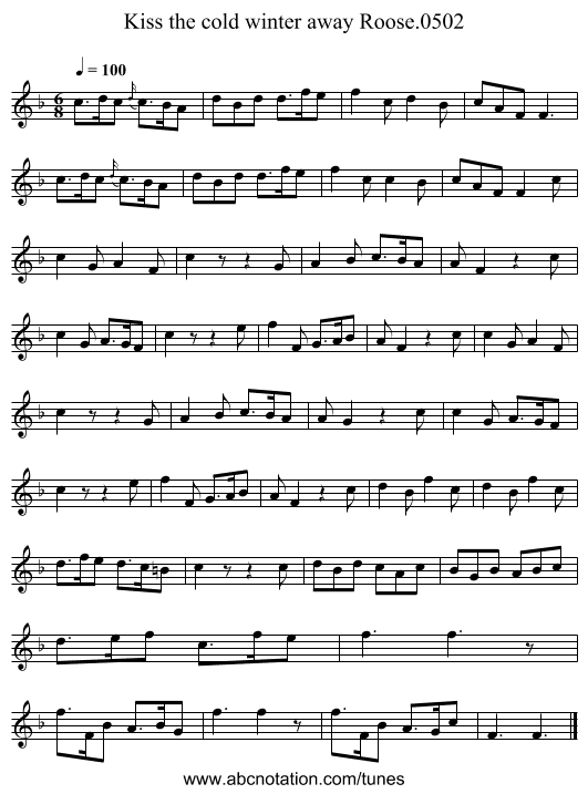 Kiss the cold winter away Roose.0502 - staff notation