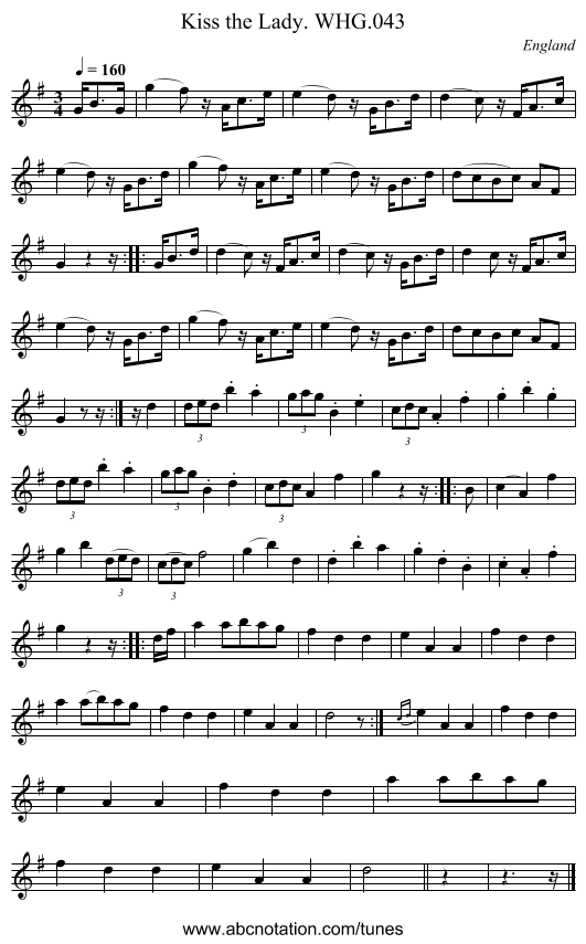 Kiss the Lady. WHG.043 - staff notation