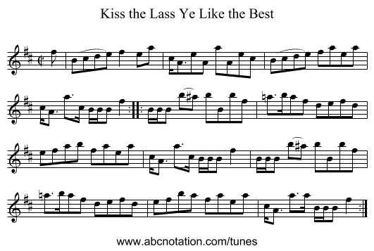 Kiss the Lass Ye Like the Best - staff notation