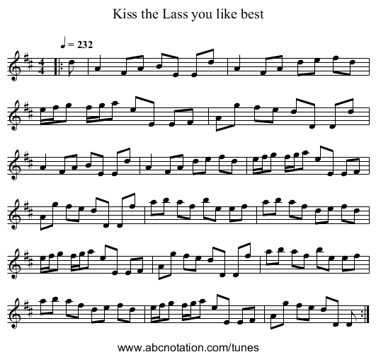 Kiss the Lass you like best - staff notation