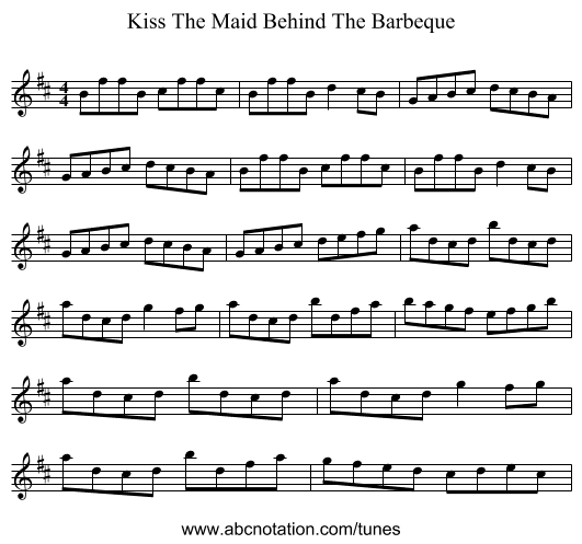 Kiss The Maid Behind The Barbeque - staff notation