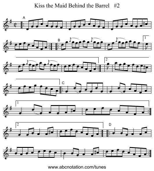 Kiss the Maid Behind the Barrel   #2 - staff notation