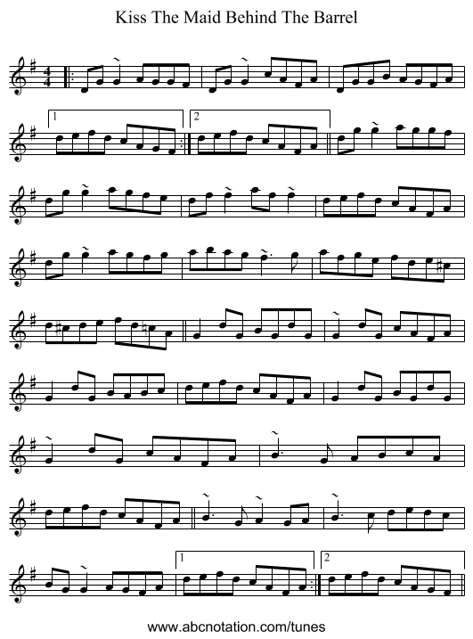 Kiss The Maid Behind The Barrel - staff notation