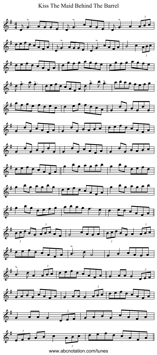 Kiss The Maid Behind The Barrel - staff notation