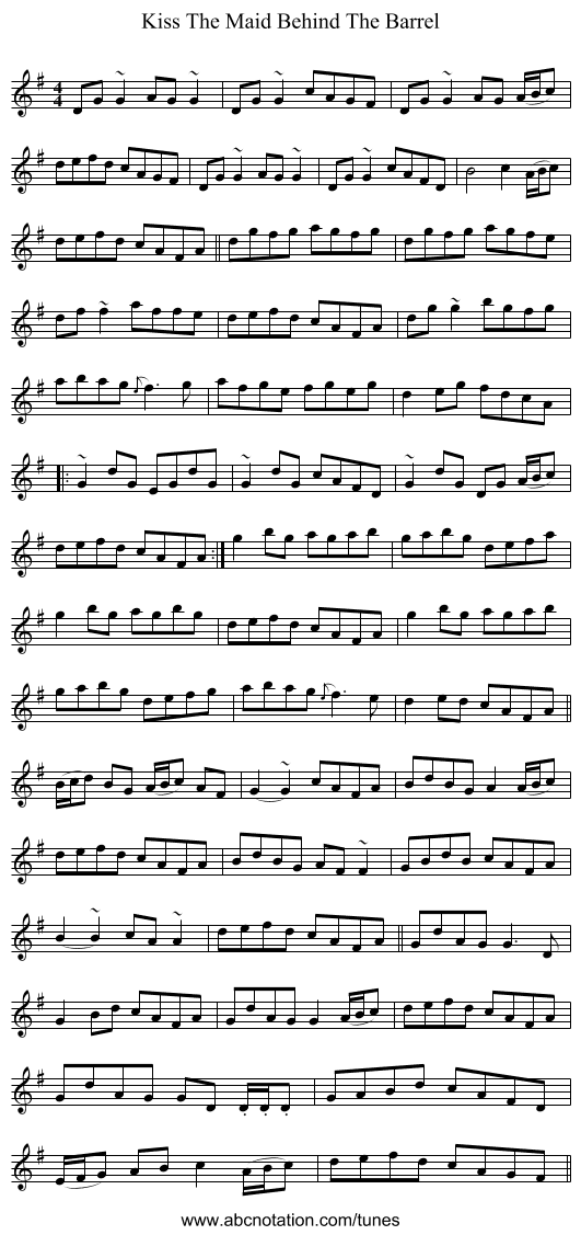 Kiss The Maid Behind The Barrel - staff notation