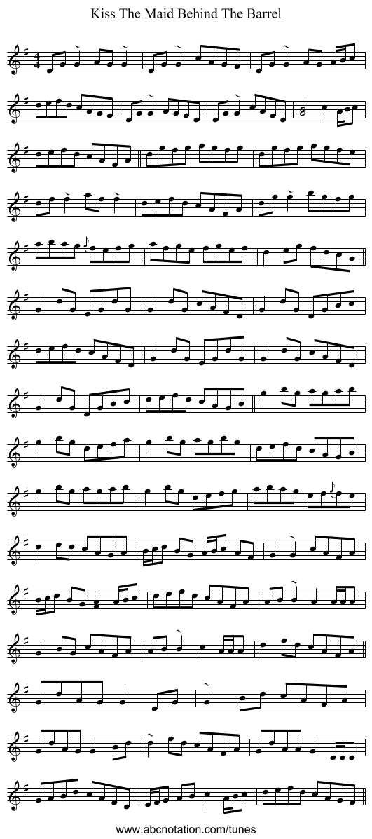 Kiss The Maid Behind The Barrel - staff notation