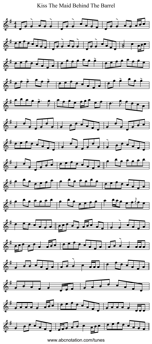 Kiss The Maid Behind The Barrel - staff notation