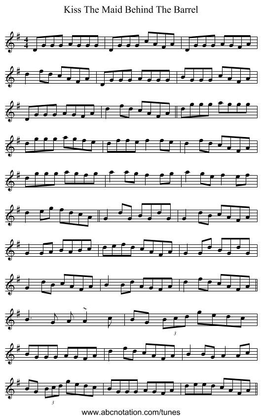 Kiss The Maid Behind The Barrel - staff notation