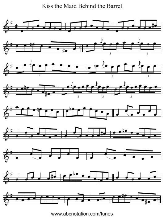 Kiss the Maid Behind the Barrel - staff notation