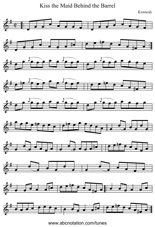 Kiss the Maid Behind the Barrel - staff notation