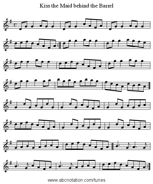 Kiss the Maid behind the Barrel - staff notation