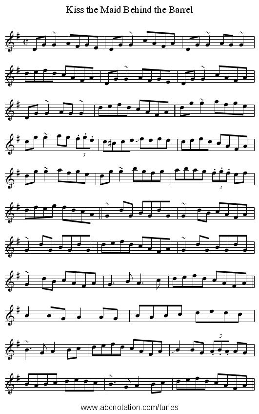 Kiss the Maid Behind the Barrel - staff notation