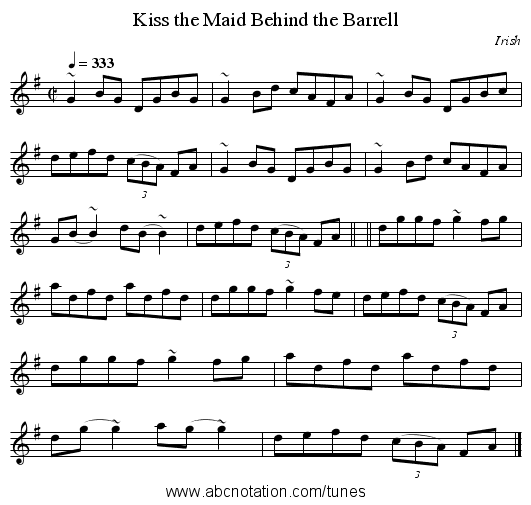 Kiss the Maid Behind the Barrell - staff notation