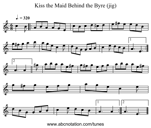 Kiss the Maid Behind the Byre (jig) - staff notation